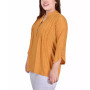 Plus Size 3/4 Sleeve Overlapped Bell Sleeve Y-Neck Top