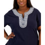 Plus Size Cotton Printed-Trim Top