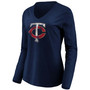 Women's Navy Minnesota Twins Core Team Long Sleeve V-Neck T-Shirt