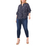 Plus Size Floral-Print Flutter-Sleeve Pintuck Top