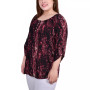 Plus Size 3/4 Push Tab Round Neck Henley Top