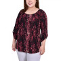 Plus Size 3/4 Push Tab Round Neck Henley Top