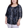 Plus Size 3/4 Push Tab Round Neck Henley Top