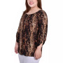 Plus Size 3/4 Push Tab Round Neck Henley Top