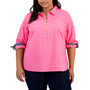 Plus Size Cotton Popover Dot Half-Zip Top
