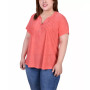 Plus Size Short Sleeve Y-Neck Jacquard Knit Top
