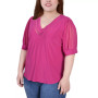 Plus Size Short Puff Sleeve V-Neck Top