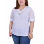 Plus Size Short Puff Sleeve V-Neck Top