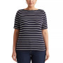 Plus Size Striped Cotton Boatneck T-Shirt