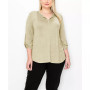 Plus Size 1 Button Henley Rolled Tab 3/4 Sleeve Top
