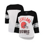 Women's White, Black Cleveland Browns First Team Three-Quarter Sleeve Mesh T-shirt
