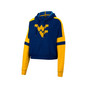 Women's Heather Navy West Virginia Mountaineers Throwback Stripe Arch Logo Cropped Pullover Hoodie