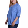 Plus Size 3/4 Tab Sleeve Y-Neck Blouse