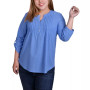 Plus Size 3/4 Tab Sleeve Y-Neck Blouse