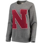 Women's Heathered Gray Nebraska Huskers Big Team Logo Knobi Fleece Tri-Blend Crew Neck Sweatshirt