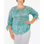 Plus Size Knit Parakeet Border Print Top