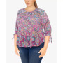 Plus Size Knit Parakeet Border Print Top