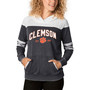 Women's Charcoal and White Clemson Tigers Blitz Sleeve Striped Blocked Raglan Hoodie
