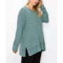 Plus Size Cozy Long Sleeve Pleat Button Back Top