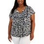 Plus Size Floral Short-Sleeve Pintuck Top