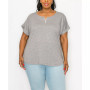 Plus Size Zipper Front Rolled Sleeve Top