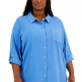 Plus Size Roll-Tab-Sleeve Button-Down Emblem Shirt