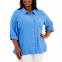Plus Size Roll-Tab-Sleeve Button-Down Emblem Shirt