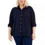 Plus Size Roll-Tab-Sleeve Button-Down Emblem Shirt