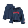 Women's Navy LA Clippers Chenille Logo Bell Sleeve Cropped Pullover Hoodie