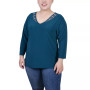 Plus Size Tunic Top with Illusion Neckline and Stones