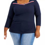 Plus Size Ribbed 3/4-Sleeve Top