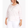 Plus Size Classic Floral Jacquard Butterfly Knit Top with Necklace