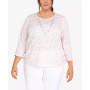 Plus Size Classic Floral Jacquard Butterfly Knit Top with Necklace
