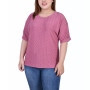 Plus Size Short Sleeve Honeycomb Textured Grommet Top