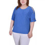 Plus Size Short Sleeve Honeycomb Textured Grommet Top
