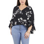 Plus Size Flutter Sleeve Floral Whisps V-Neck Tunic