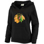 Plus Size Black Chicago Blackhawks Primary Team Logo Fleece V-Neck Pullover Hoodie