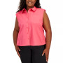 Plus Size Sleeveless Cotton Button-Up Shirt