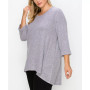 Plus Size Cozy 3/4 Rolled Sleeve Button Back Top