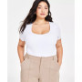 Plus Size Scoop-Neck Short-Sleeve Bodysuit, Created for Macy's