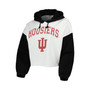 Women's White and Black Indiana Hoosiers Good Time Color Block Cropped Hoodie