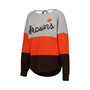 Women's Heather Gray, Brown Cleveland Browns Outfield Deep V-Back Pullover Sweatshirt