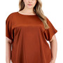 Plus Size Bateau-Neck Short-Sleeve Blouse