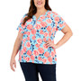 Plus Size Floral-Print Henley Top, Created for Macy's