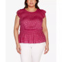 Black Label Plus Size Foil Printed Ruffle Peplum Top