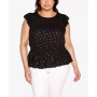 Black Label Plus Size Foil Printed Ruffle Peplum Top