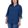 Plus Size 3/4 Sleeve Roll Tab Notch Collar Blouse