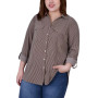 Plus Size 3/4 Sleeve Roll Tab Notch Collar Blouse
