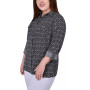 Plus Size 3/4 Sleeve Roll Tab Notch Collar Blouse