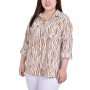 Plus Size 3/4 Sleeve Roll Tab Notch Collar Blouse